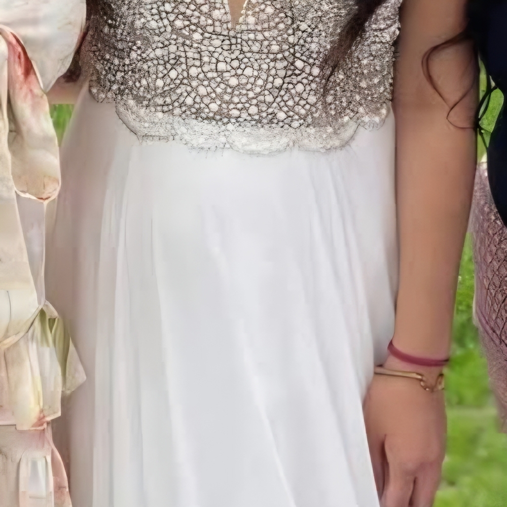 Elegant White and Silver Lace Dress